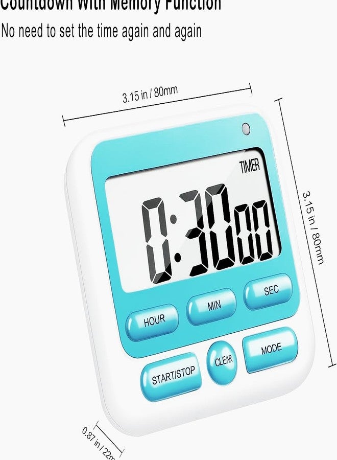 DHVSAM Digital Kitchen Timer with 24 Hour Clock & Alarm, Memory Function Count Up & Count Down for Kids Teachers Cooking, Large LCD Display, Strong Magnet (Blue) - Image 3